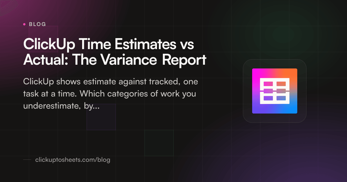 Title card showing estimated against tracked hours as a variance chart in Google Sheets on a dark background